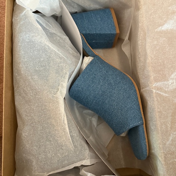 SEYCHELLES ADAPT BLUE DENIM SLIDE SANDAL STACKED 3” HEEL 8.5 NEW - Picture 8 of 8